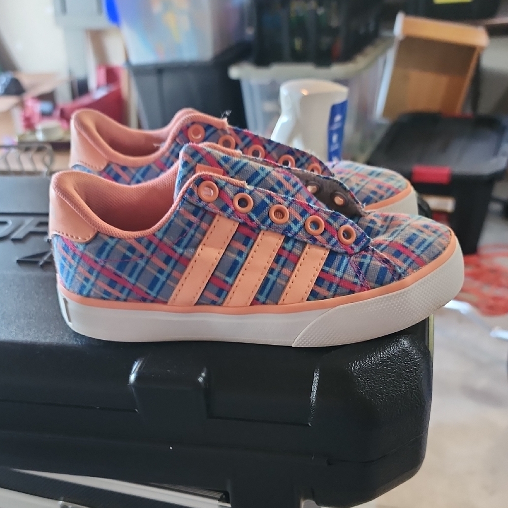 Adidas Kids Sneakers - Blue and Peach Plaid